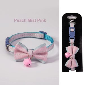 Adjustable Cat Collar with Bow — Breakaway Safety Buckle | Peach Mist Pink