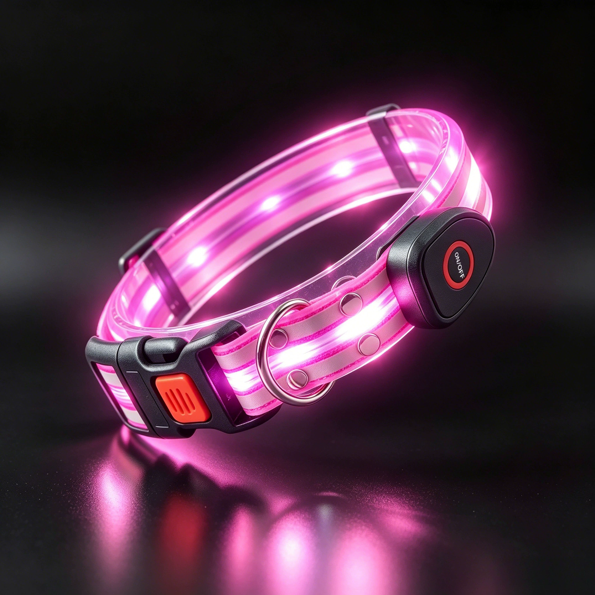 USB Rechargeable LED Glow Dog Collar — Reflective PVC | Pink