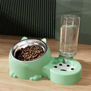 2-in-1 Elevated Cat Bowl with Water Dispenser – Anti-Spill, Anti-Skid