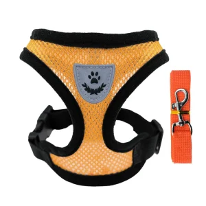 Reflective Mesh Harness & Leash Set for Dogs & Cats – No-Pull, Escape-Proof – Orange