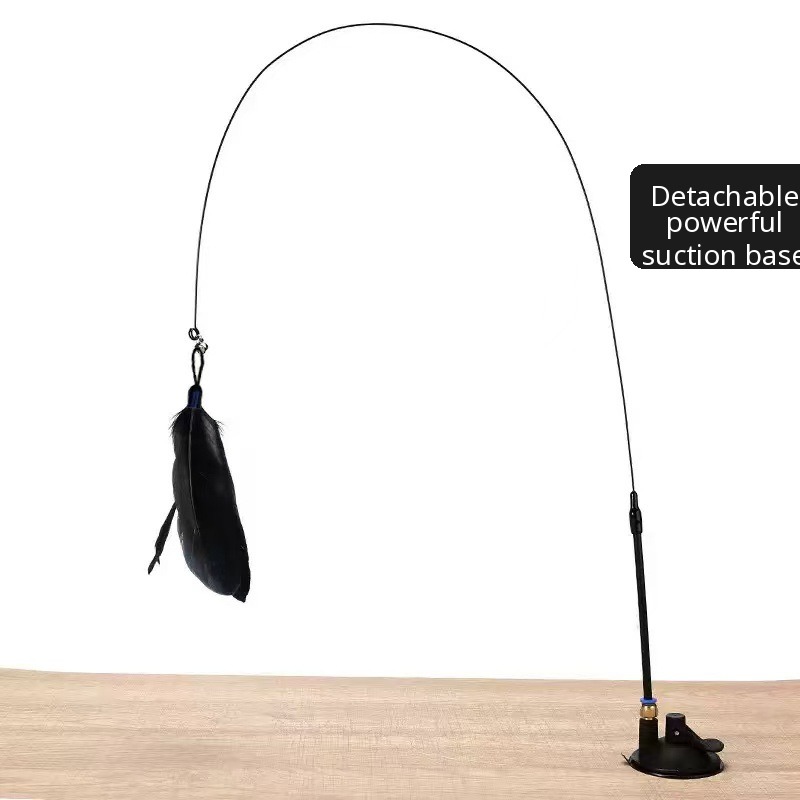 Powerful Suction Cup Cat Teaser Wand — Detachable Base · Replaceable Feathers