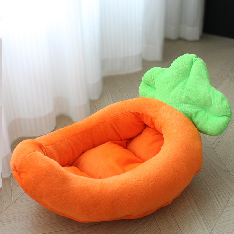 Carrot Nest Pet Bed — Crystal Velvet · 3D Greens · XS–XL