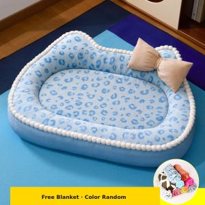Mousse Sea-Salt Blue Leopard Pet Nest — Mat + Free Blanket