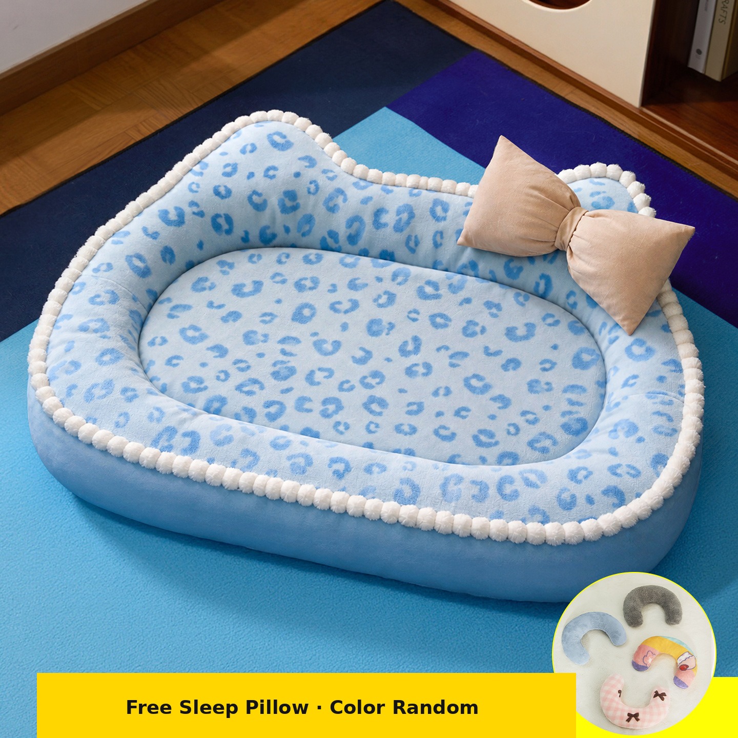 Mousse Sea-Salt Blue Leopard Pet Nest — Mat + Free Sleep Pillow