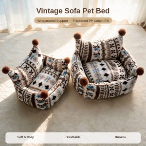 Fair Isle Caramel Sea Salt Sofa Pet Bed — Fixed Cover