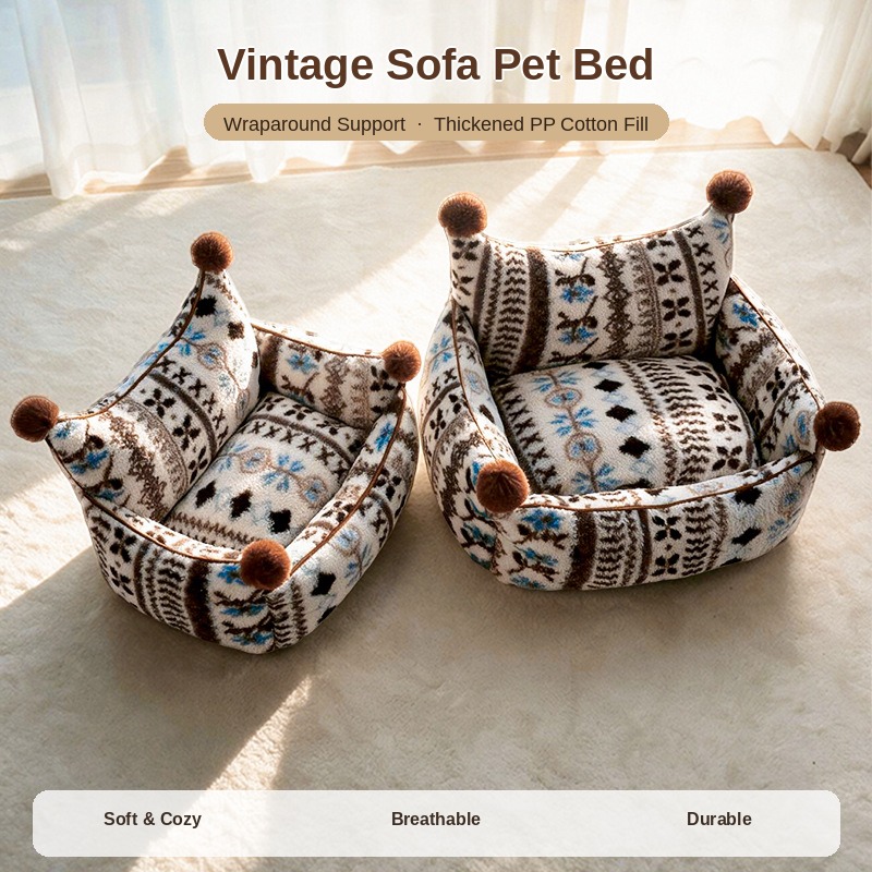Fair Isle Caramel Sea Salt Sofa Pet Bed — Fixed Cover