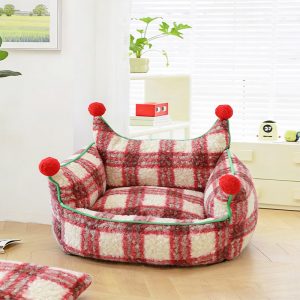 Crown Christmas Red Plaid Sofa Pet Bed — Fixed Cover