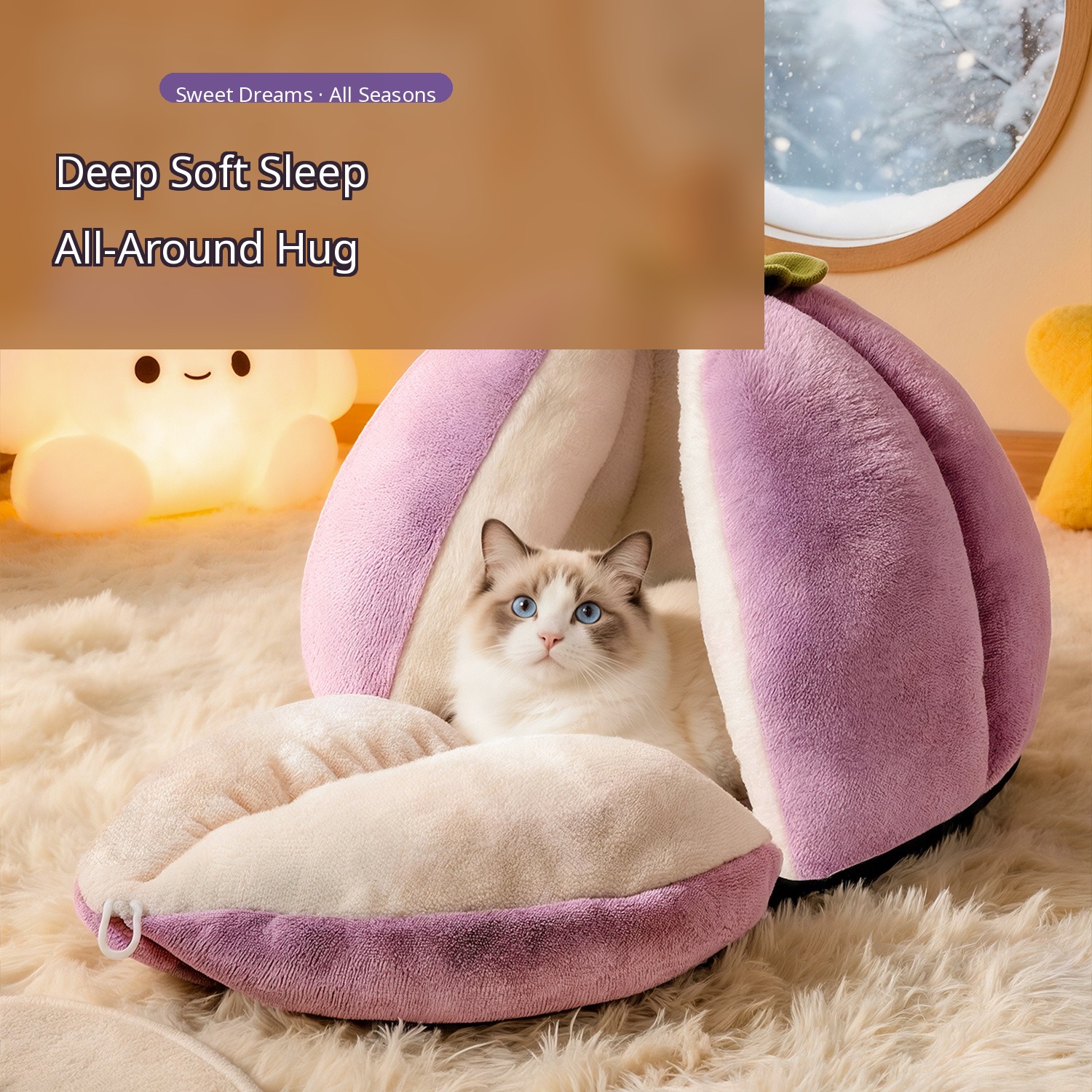Purple Mangosteen Semi-Enclosed Pet Cave — Open/Close Nest - Image 2