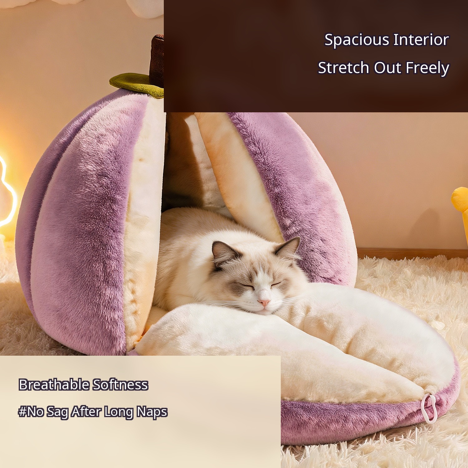 Purple Mangosteen Semi-Enclosed Pet Cave — Open/Close Nest - Image 3